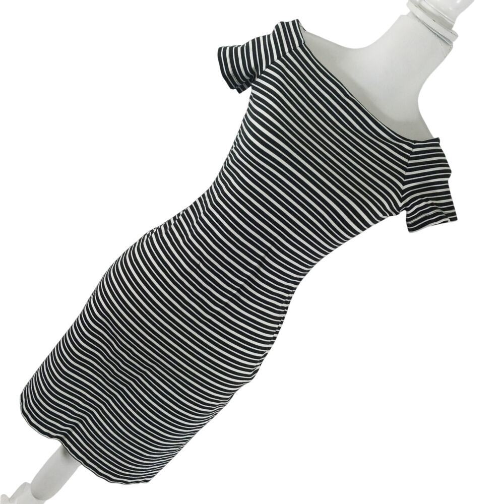 NWOT! ANN TAYLOR! BLACK,WHITE MICRO STRIPE BODYCON STRETCH CAP SLEEVE DRESS!SZ 0